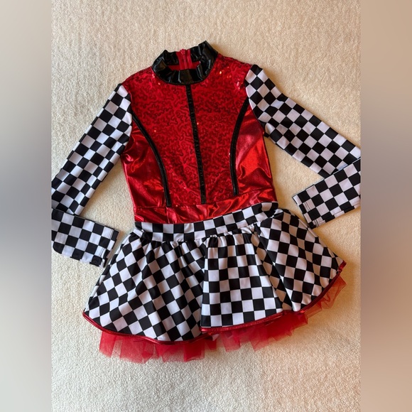 Dance Costume, Red Black Checkered. Racer/ Retro/ Route 66. Sz 8 youth - Picture 1 of 8